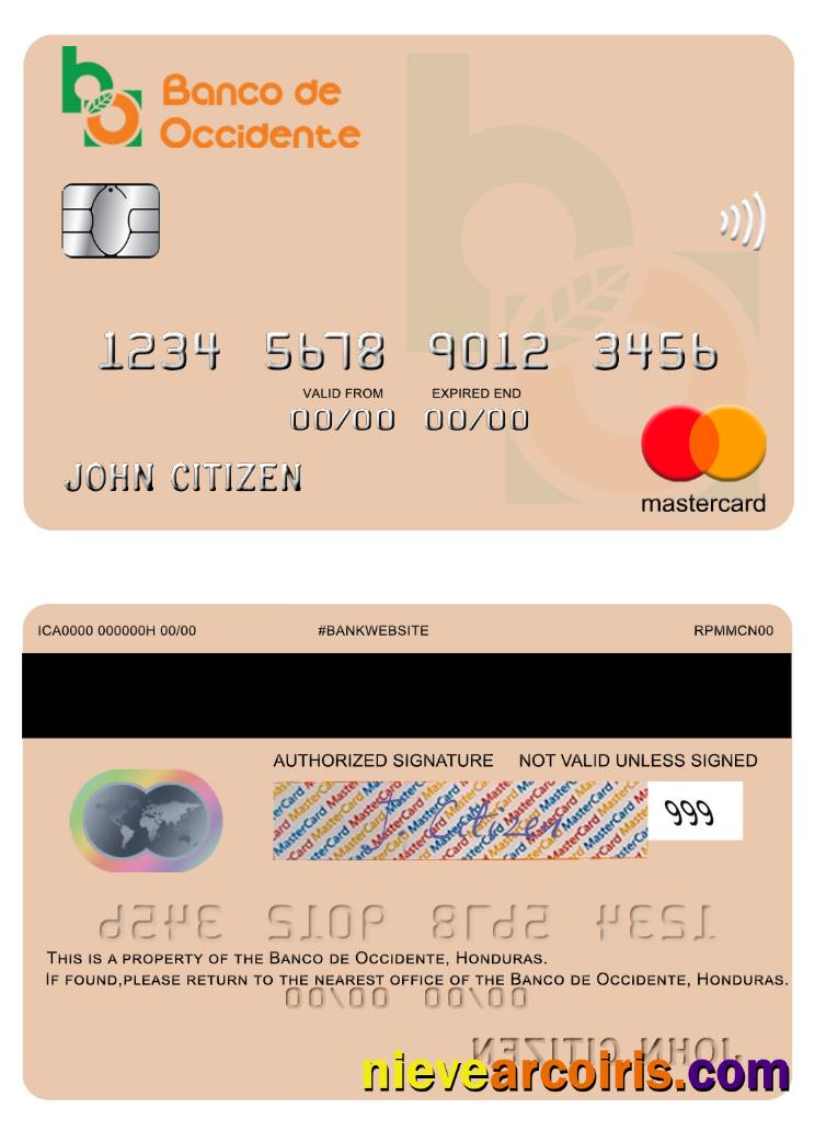 Honduras Banco de Occidente mastercard